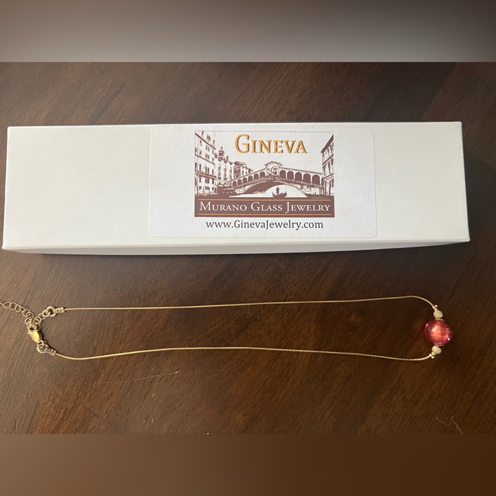 Gold Necklace with Red Murano Glass Bead - Picture 1 of 1